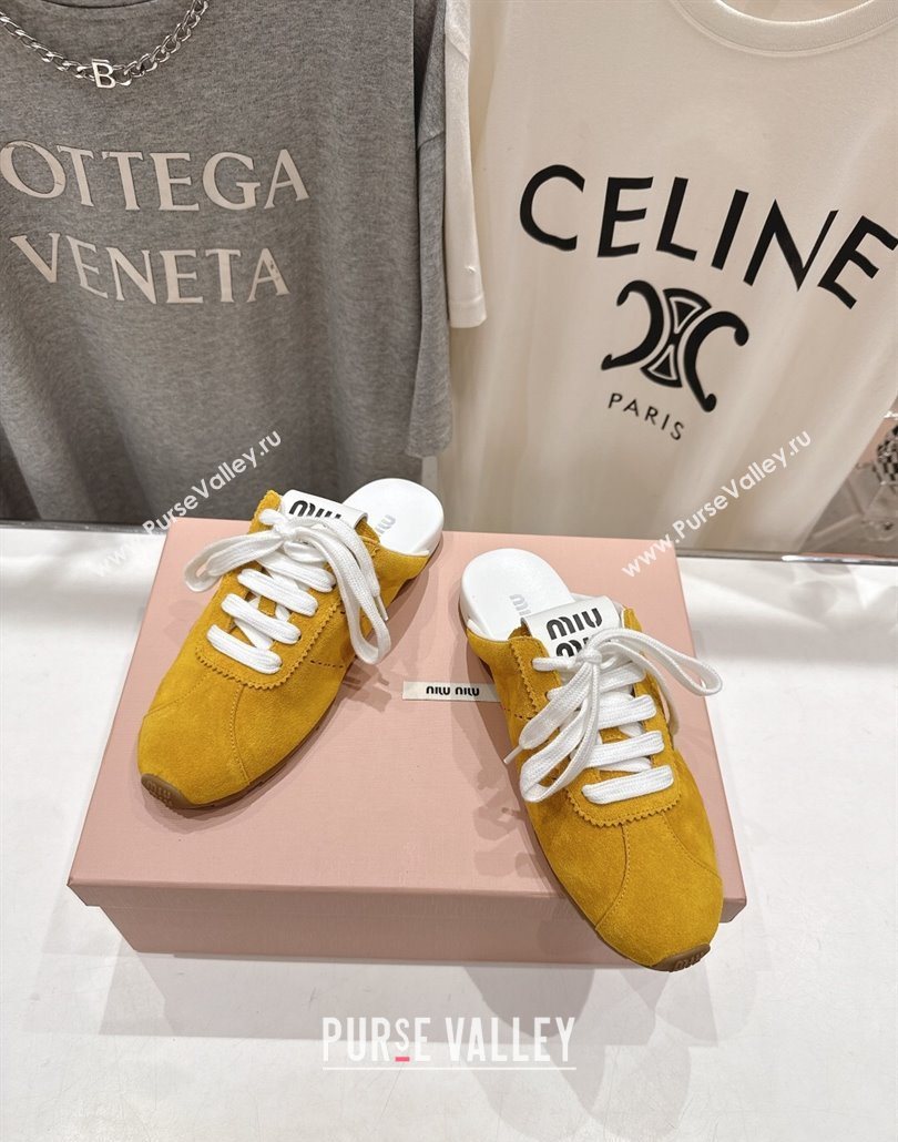 Miu Miu Plumet Suede Flat Sneaker Mules Yellow 2025 MIU060303 (MD-250603113)