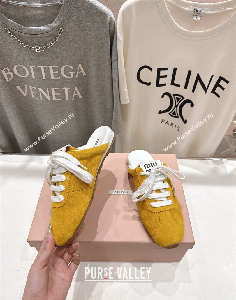 Miu Miu Plumet Suede Flat Sneaker Mules Yellow 2025 MIU060303 (MD-250603113)