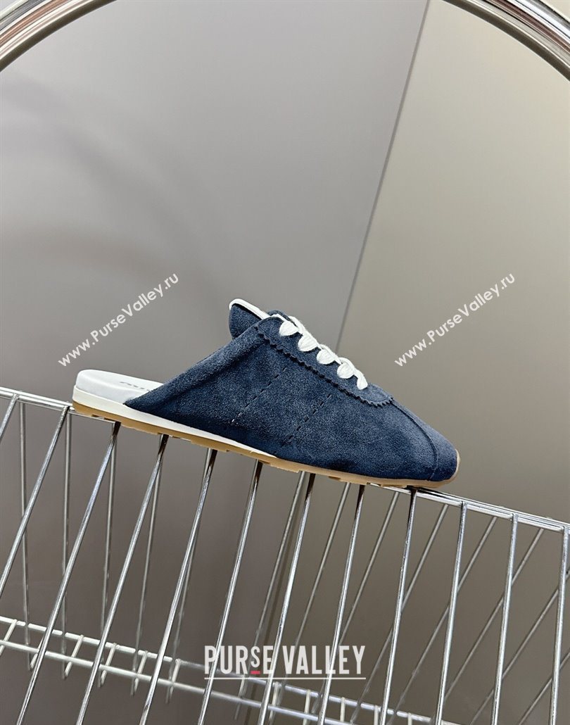 Miu Miu Plumet Suede Flat Sneaker Mules Dark Blue 2025 MIU060303 (MD-250603109)