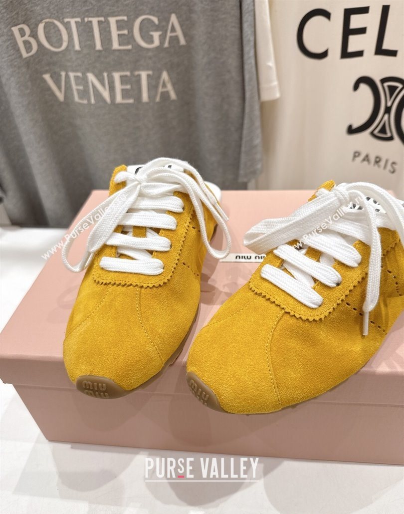 Miu Miu Plumet Suede Flat Sneaker Mules Yellow 2025 MIU060303 (MD-250603113)
