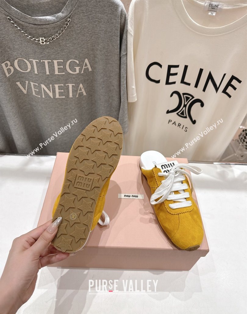 Miu Miu Plumet Suede Flat Sneaker Mules Yellow 2025 MIU060303 (MD-250603113)
