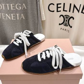 Miu Miu Plumet Suede and Fabric Flat Sneaker Mules Black 2025 MIU060303 (MD-250603115)