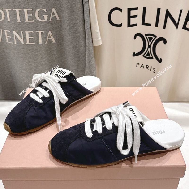 Miu Miu Plumet Suede and Fabric Flat Sneaker Mules Black 2025 MIU060303 (MD-250603115)