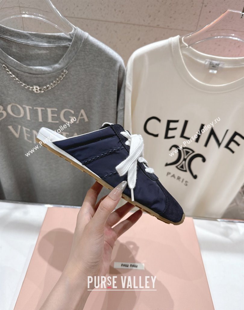 Miu Miu Plumet Suede and Fabric Flat Sneaker Mules Black 2025 MIU060303 (MD-250603115)