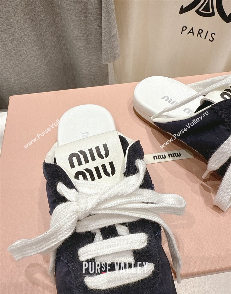 Miu Miu Plumet Suede and Fabric Flat Sneaker Mules Black 2025 MIU060303 (MD-250603115)