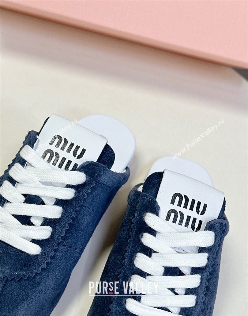 Miu Miu Plumet Suede Flat Sneaker Mules Dark Blue 2025 MIU060303 (MD-250603109)