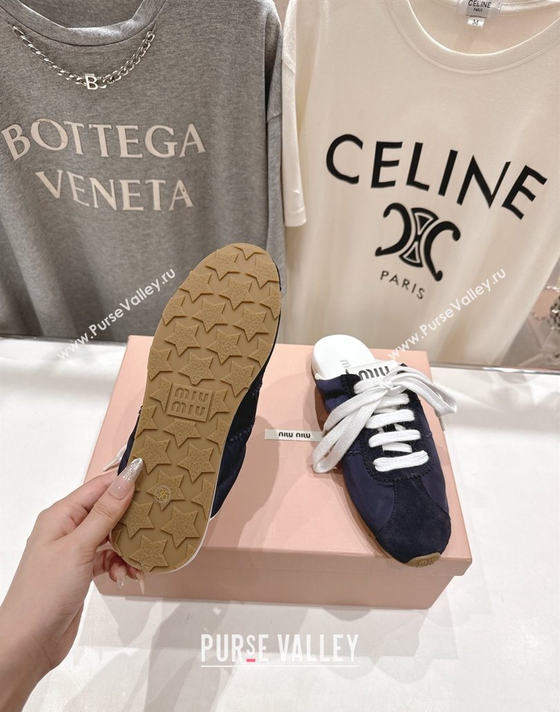 Miu Miu Plumet Suede and Fabric Flat Sneaker Mules Black 2025 MIU060303 (MD-250603115)