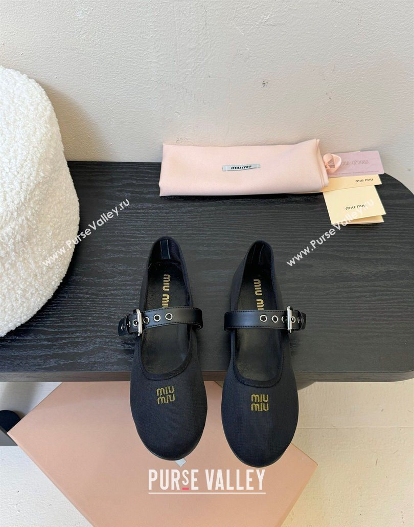 Miu Miu Mesh Fabric Flat Ballerinas Black 2025 5F373E (MD-250603155)