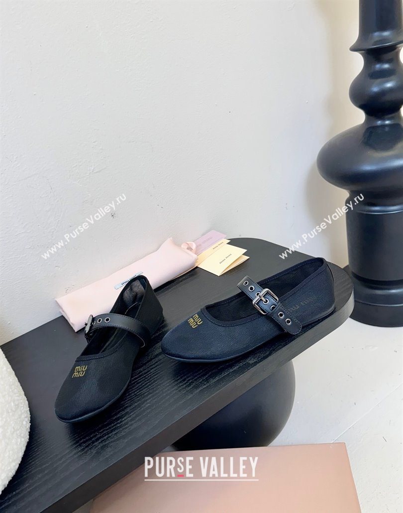 Miu Miu Mesh Fabric Flat Ballerinas Black 2025 5F373E (MD-250603155)