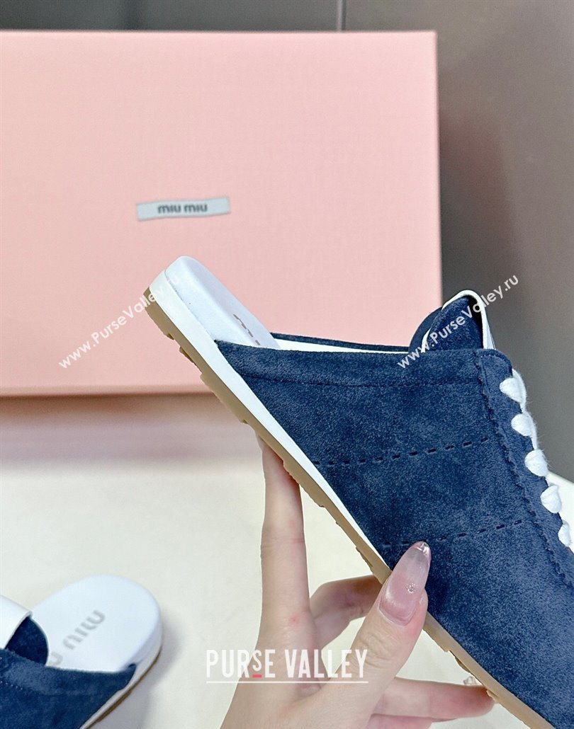 Miu Miu Plumet Suede Flat Sneaker Mules Dark Blue 2025 MIU060303 (MD-250603109)