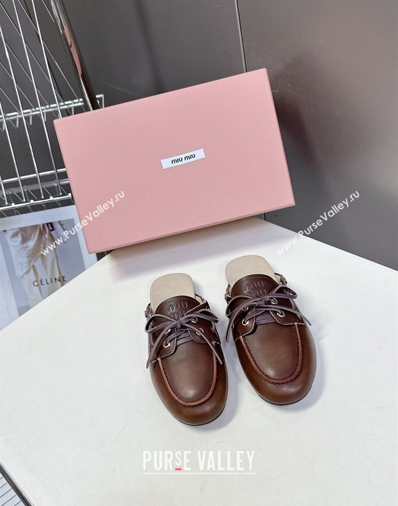 Miu Miu Faded Leather Sneaker Mules Brown 2025 5D455E (MD-250603122)