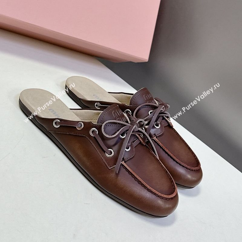 Miu Miu Faded Leather Sneaker Mules Brown 2025 5D455E (MD-250603122)