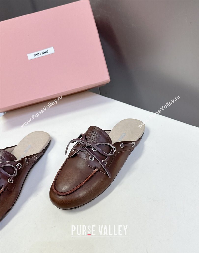 Miu Miu Faded Leather Sneaker Mules Brown 2025 5D455E (MD-250603122)
