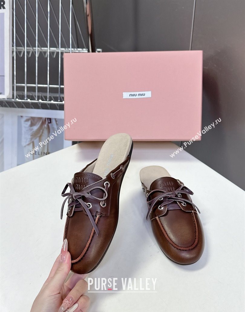 Miu Miu Faded Leather Sneaker Mules Brown 2025 5D455E (MD-250603122)