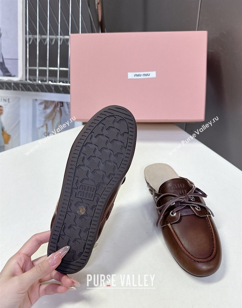 Miu Miu Faded Leather Sneaker Mules Brown 2025 5D455E (MD-250603122)