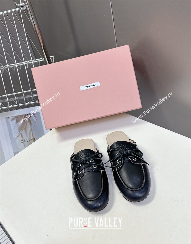 Miu Miu Faded Leather Sneaker Mules Black 2025 5D455E (MD-250603124)
