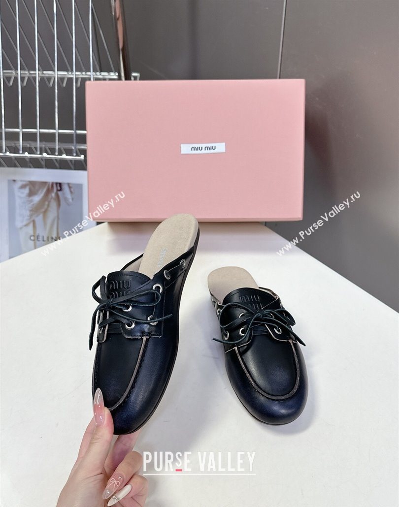 Miu Miu Faded Leather Sneaker Mules Black 2025 5D455E (MD-250603124)