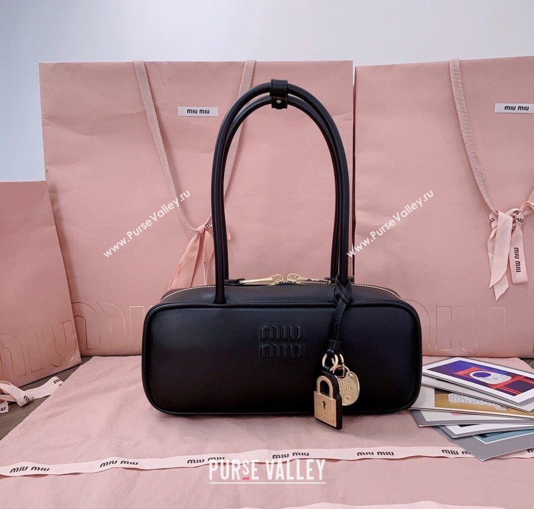 Miu Miu Beau Leather Small Handbag with Charm Black 2025 5BB173 (JD-250626071)