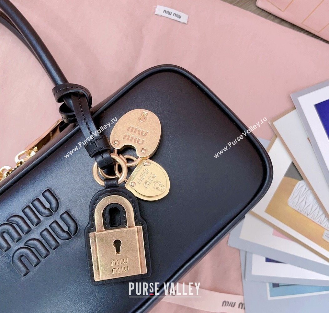 Miu Miu Beau Leather Small Handbag with Charm Black 2025 5BB173 (JD-250626071)