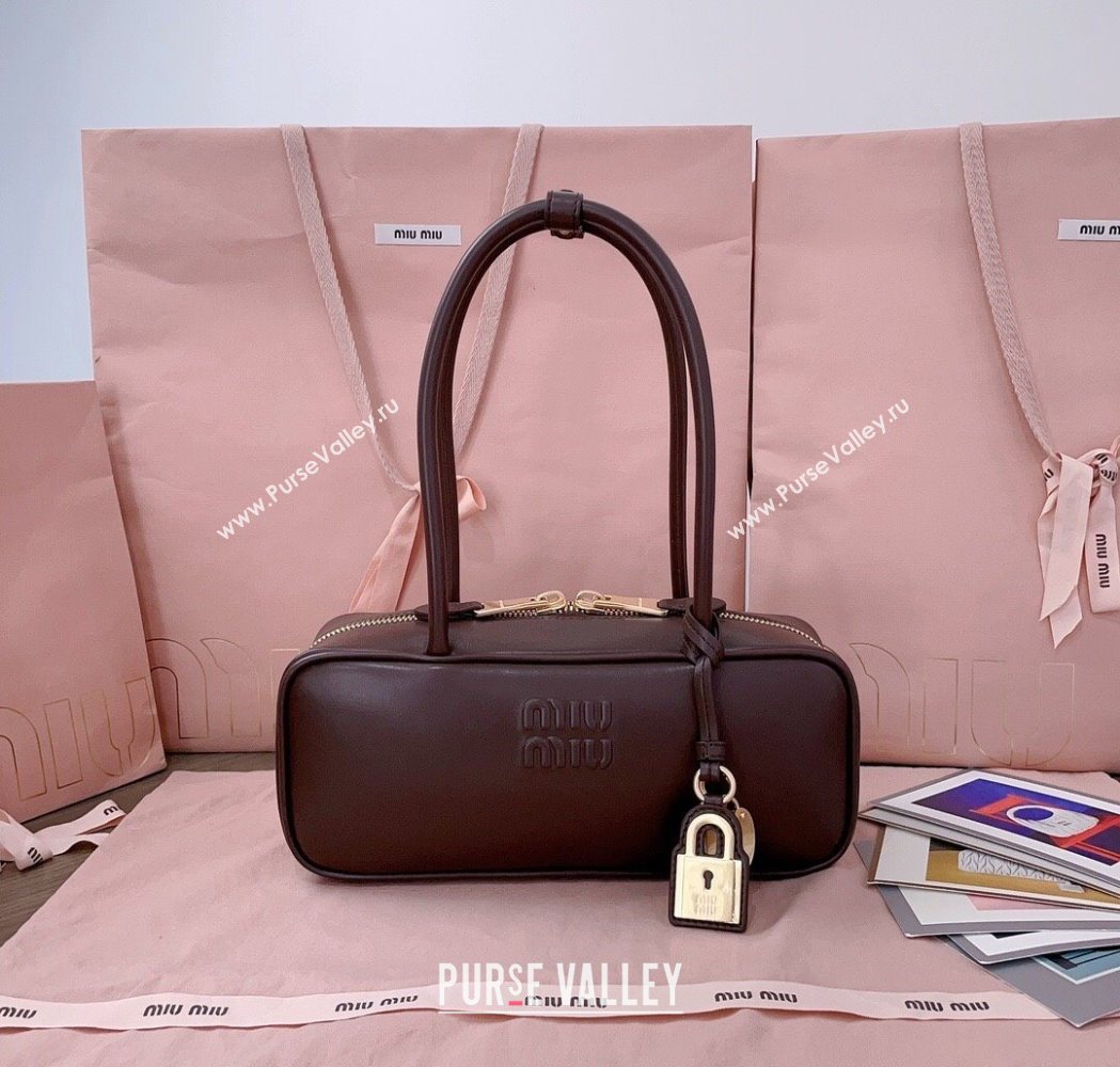 Miu Miu Beau Leather Small Handbag with Charm Briarwood Brown 2025 5BB173 (JD-250626072)