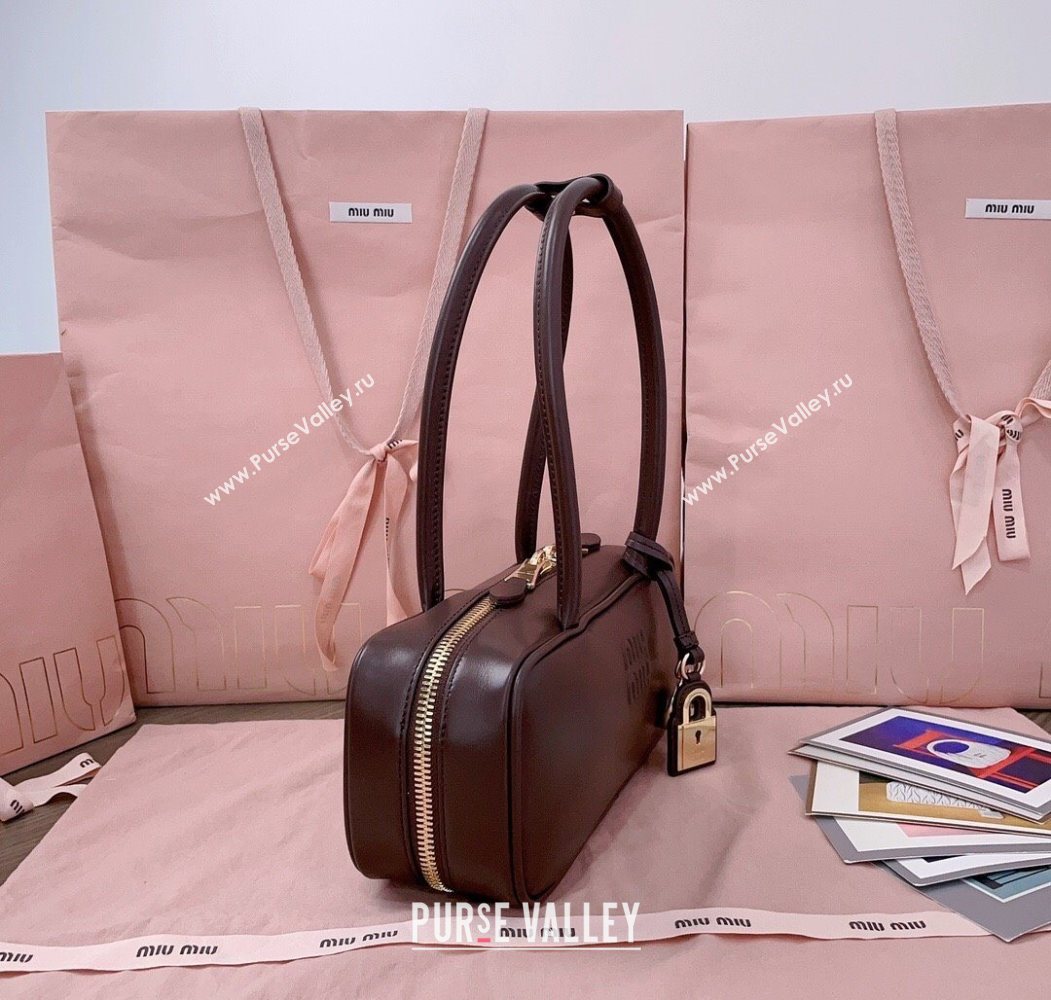 Miu Miu Beau Leather Small Handbag with Charm Briarwood Brown 2025 5BB173 (JD-250626072)
