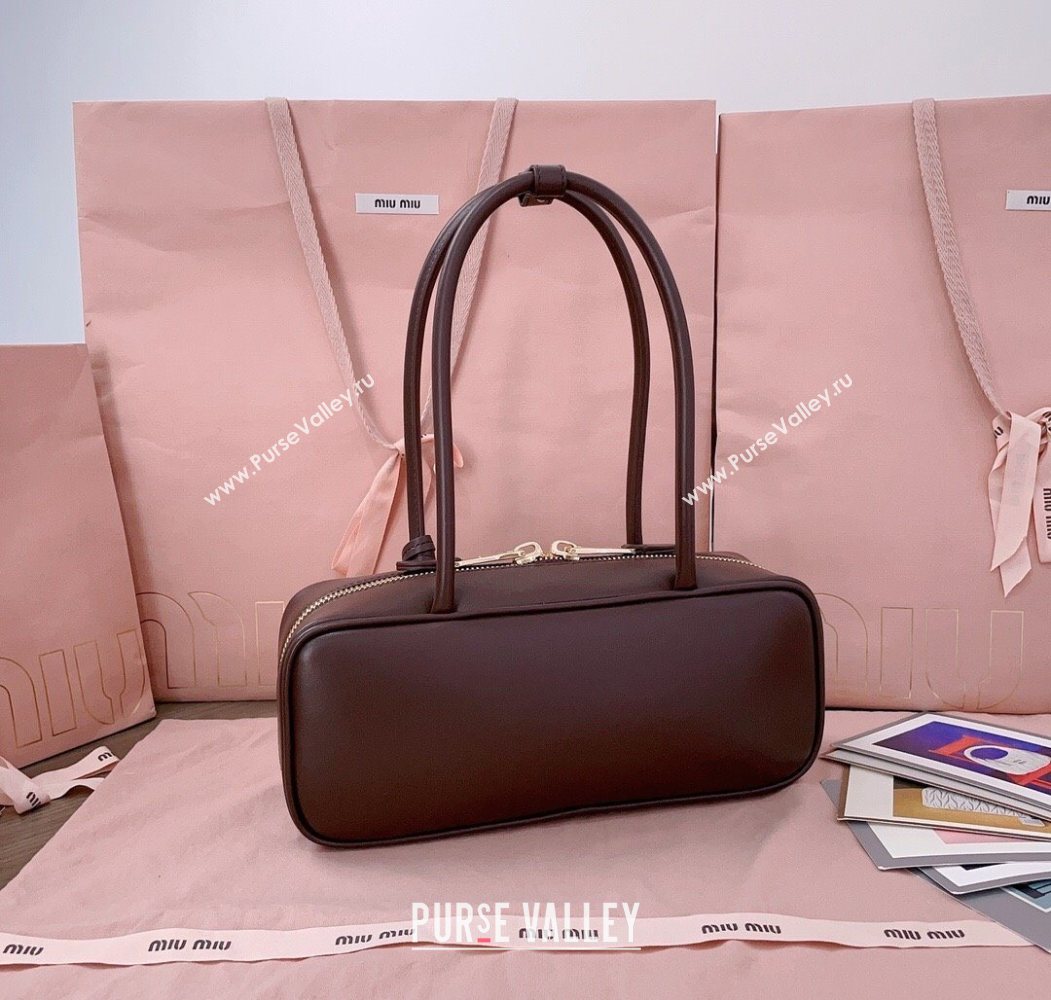 Miu Miu Beau Leather Small Handbag with Charm Briarwood Brown 2025 5BB173 (JD-250626072)