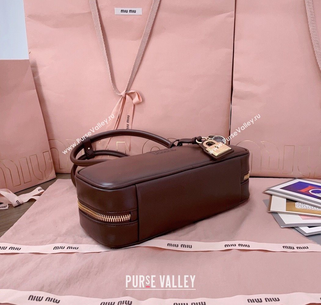 Miu Miu Beau Leather Small Handbag with Charm Briarwood Brown 2025 5BB173 (JD-250626072)