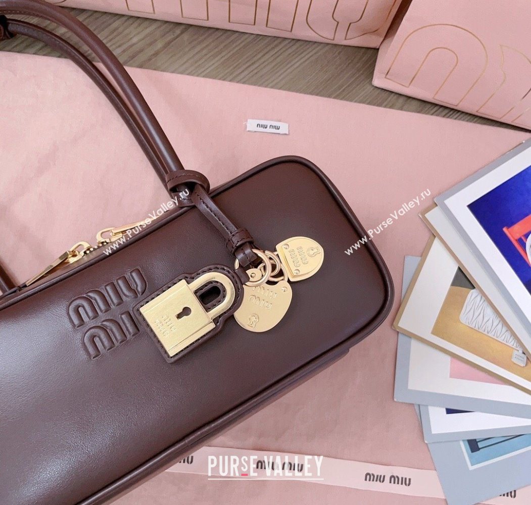 Miu Miu Beau Leather Small Handbag with Charm Briarwood Brown 2025 5BB173 (JD-250626072)