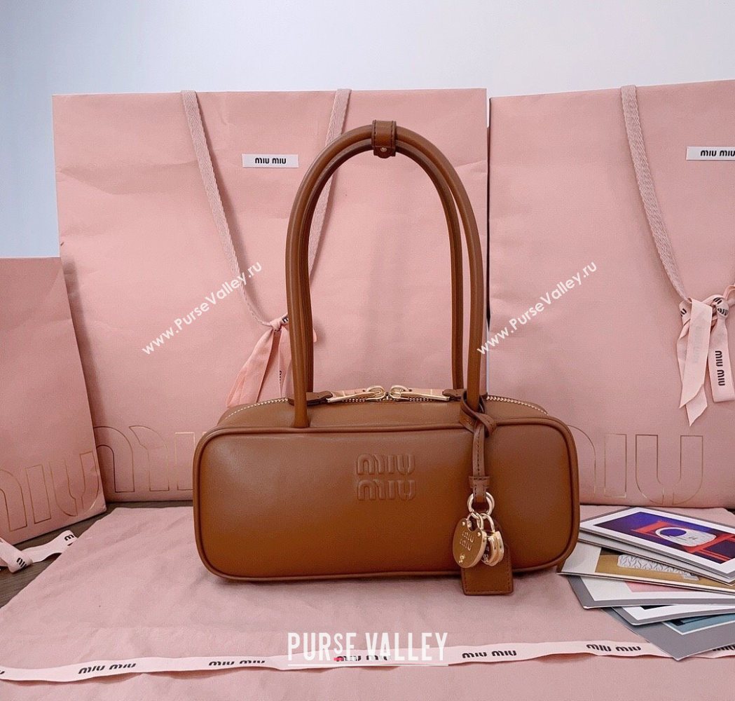Miu Miu Beau Leather Small Handbag with Charm Tan Brown 2025 5BB173 (JD-250626073)