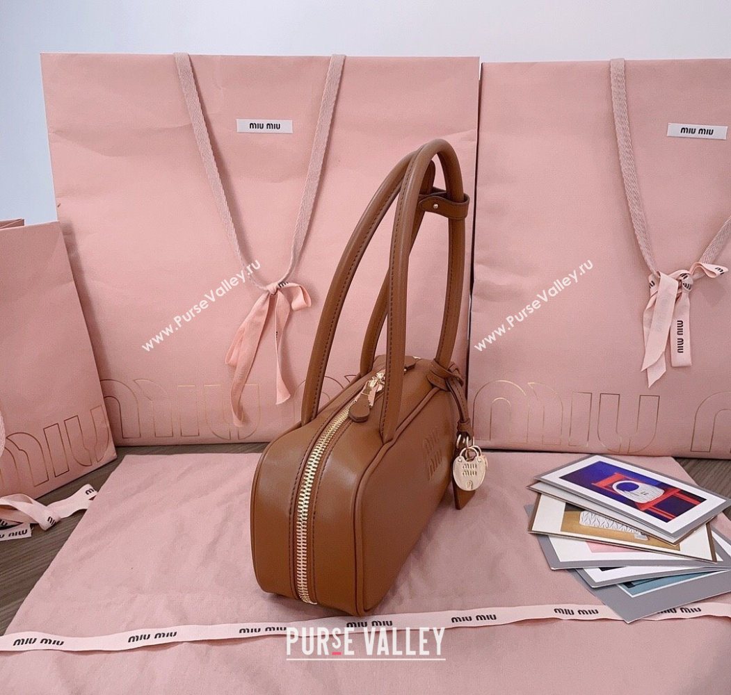 Miu Miu Beau Leather Small Handbag with Charm Tan Brown 2025 5BB173 (JD-250626073)
