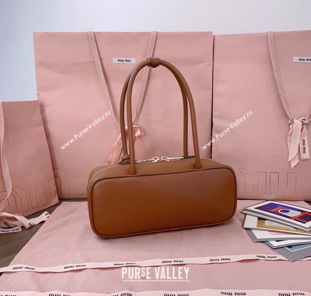 Miu Miu Beau Leather Small Handbag with Charm Tan Brown 2025 5BB173 (JD-250626073)