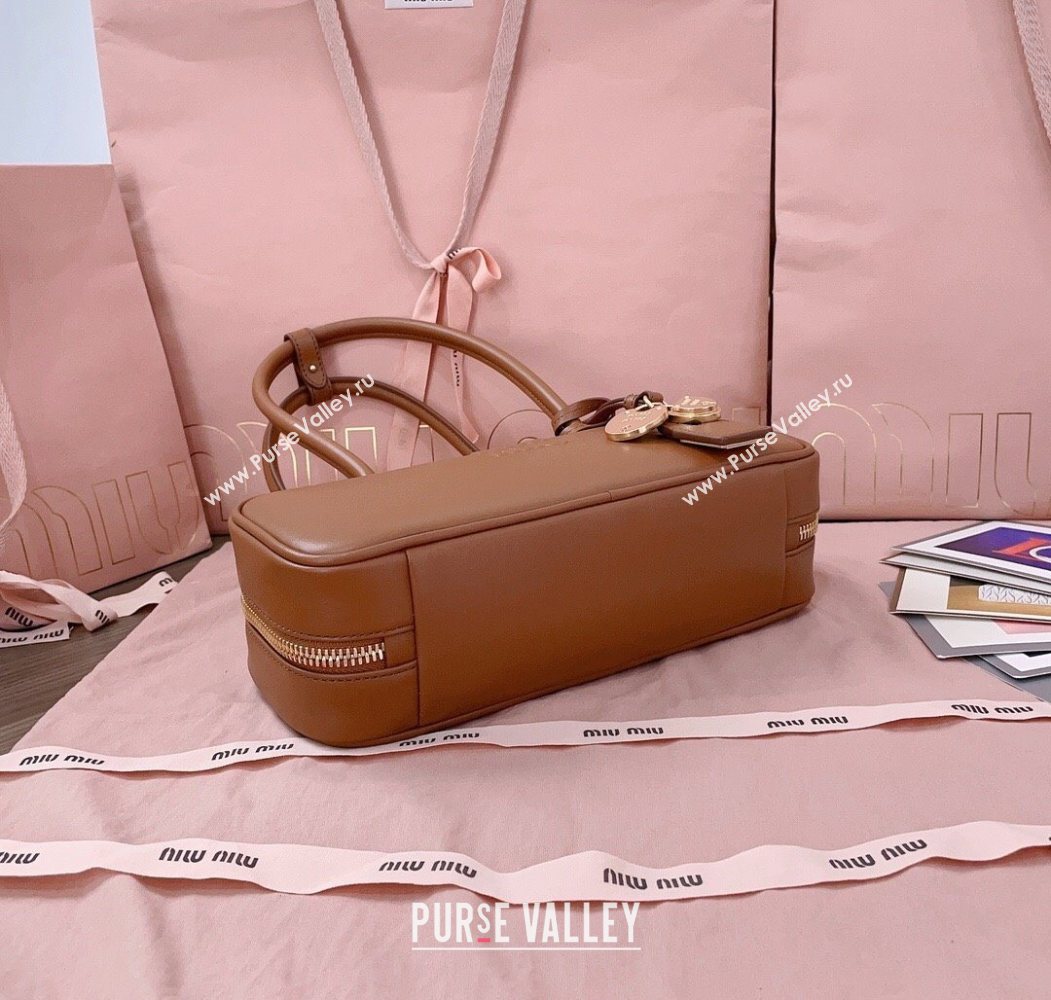 Miu Miu Beau Leather Small Handbag with Charm Tan Brown 2025 5BB173 (JD-250626073)