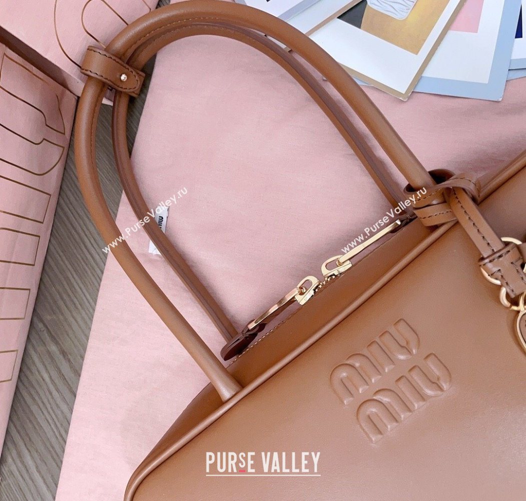 Miu Miu Beau Leather Small Handbag with Charm Tan Brown 2025 5BB173 (JD-250626073)