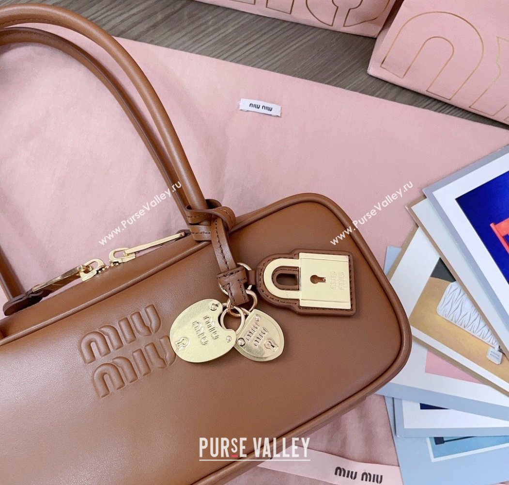Miu Miu Beau Leather Small Handbag with Charm Tan Brown 2025 5BB173 (JD-250626073)