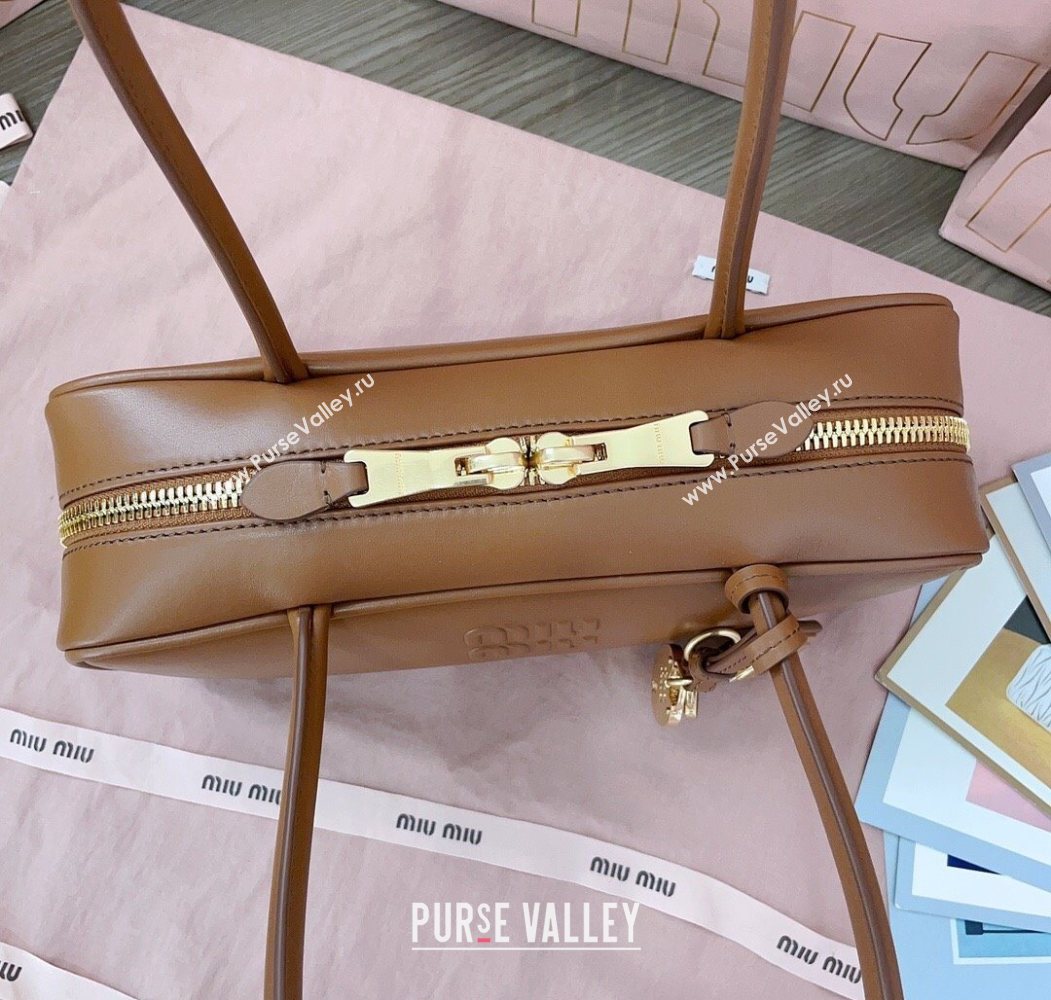 Miu Miu Beau Leather Small Handbag with Charm Tan Brown 2025 5BB173 (JD-250626073)