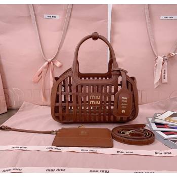 Miu Miu Leather Basket bag Cognac Brown 2025 5BA294 (JD-250626065)