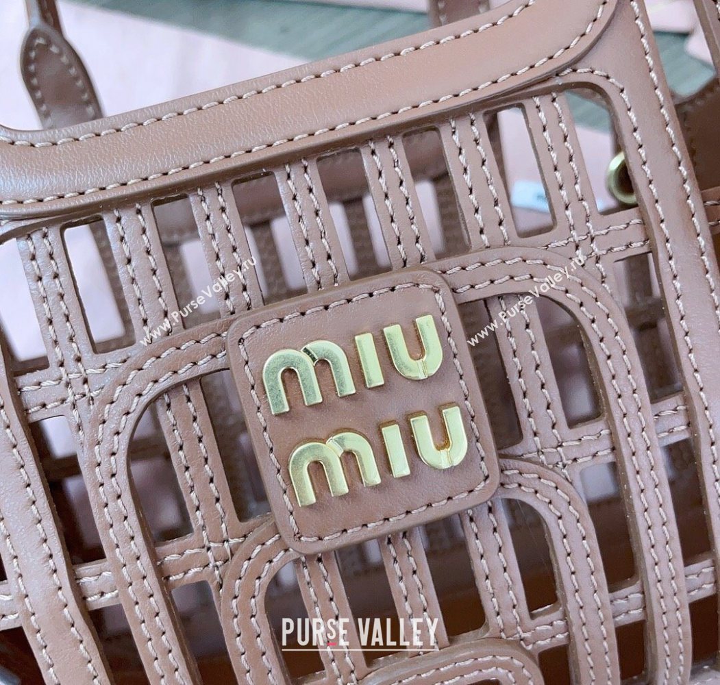 Miu Miu Leather Basket bag Cognac Brown 2025 5BA294 (JD-250626065)
