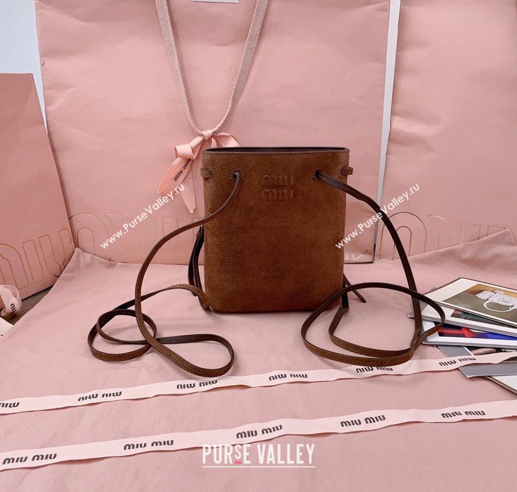 Miu Miu Suede Pouch Dark Brown 2025 5NF460 (JD-250626069)