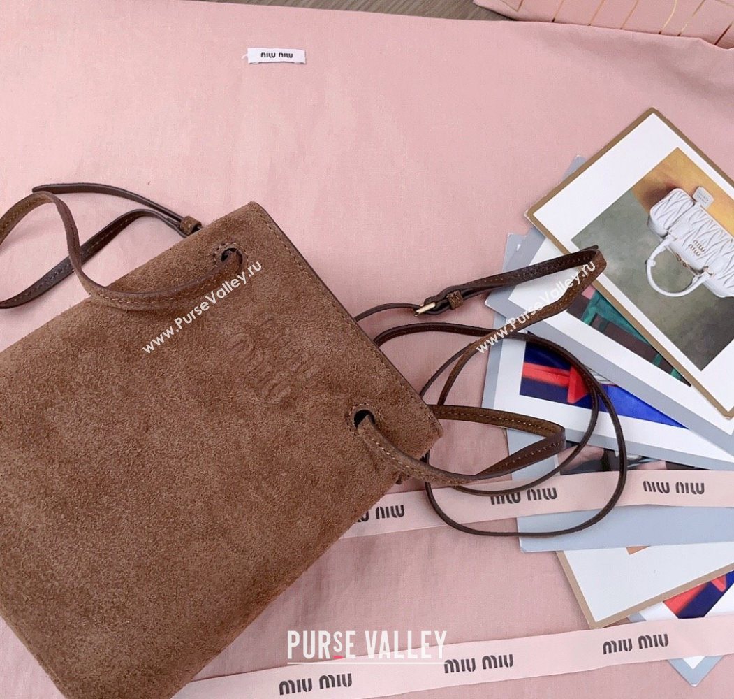 Miu Miu Suede Pouch Dark Brown 2025 5NF460 (JD-250626069)