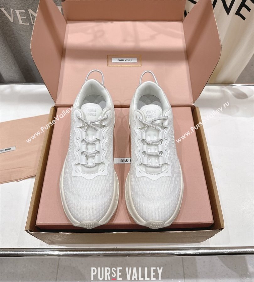 Miu Miu Technical Fabric Platform Sneakers 6cm White 2025 5E480E (MD-250710092)