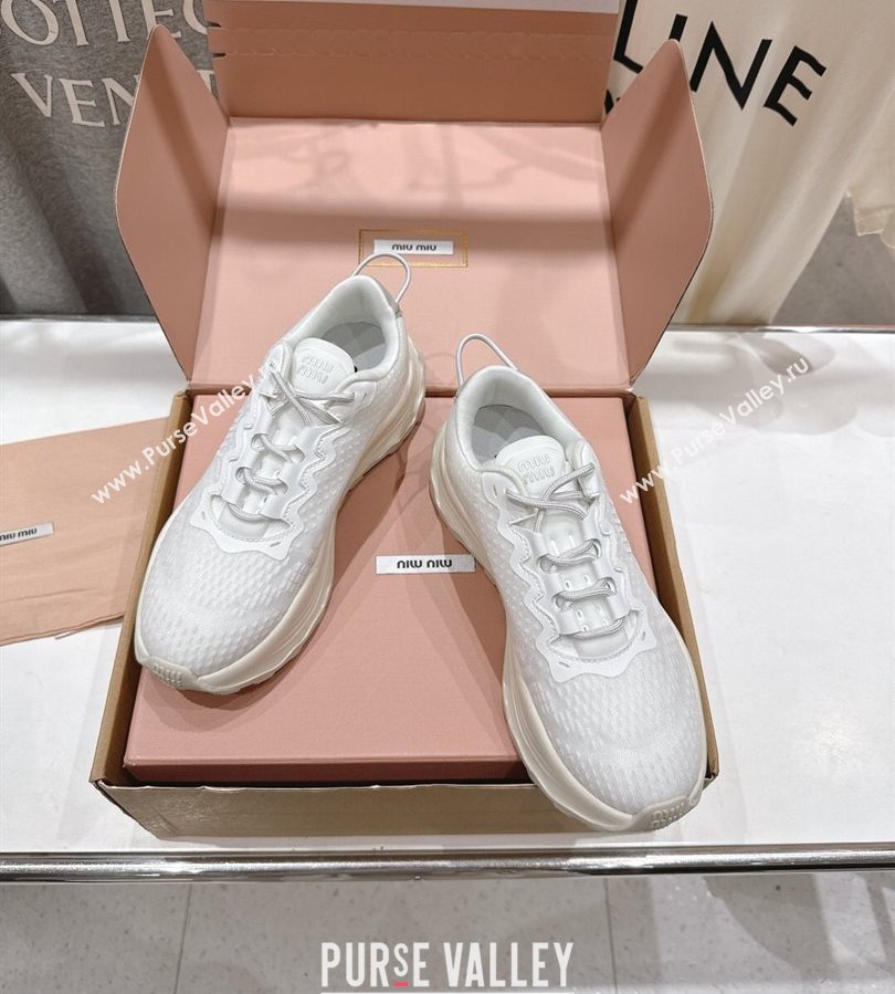 Miu Miu Technical Fabric Platform Sneakers 6cm White 2025 5E480E (MD-250710092)