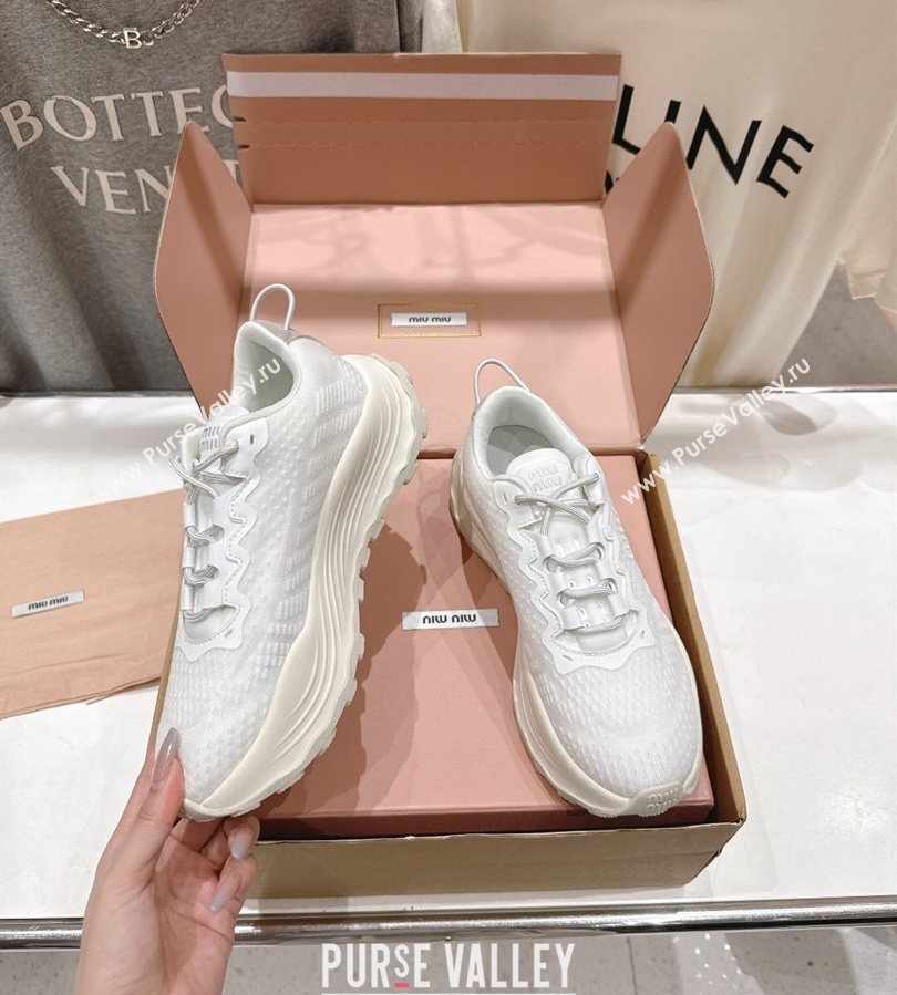 Miu Miu Technical Fabric Platform Sneakers 6cm White 2025 5E480E (MD-250710092)