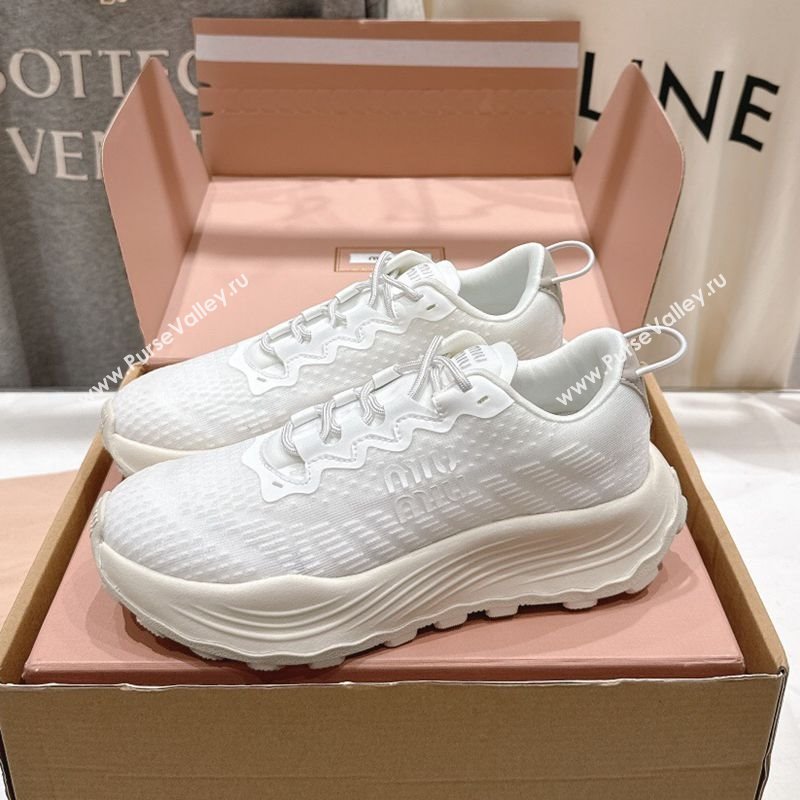 Miu Miu Technical Fabric Platform Sneakers 6cm White 2025 5E480E (MD-250710092)