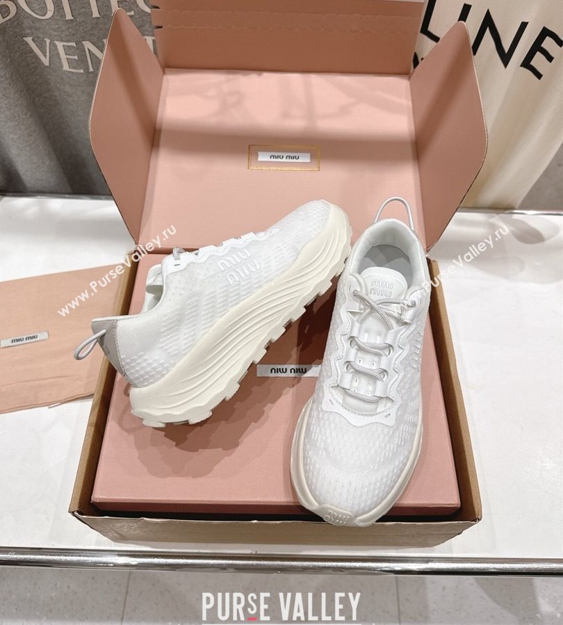 Miu Miu Technical Fabric Platform Sneakers 6cm White 2025 5E480E (MD-250710092)