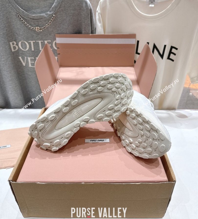 Miu Miu Technical Fabric Platform Sneakers 6cm White 2025 5E480E (MD-250710092)
