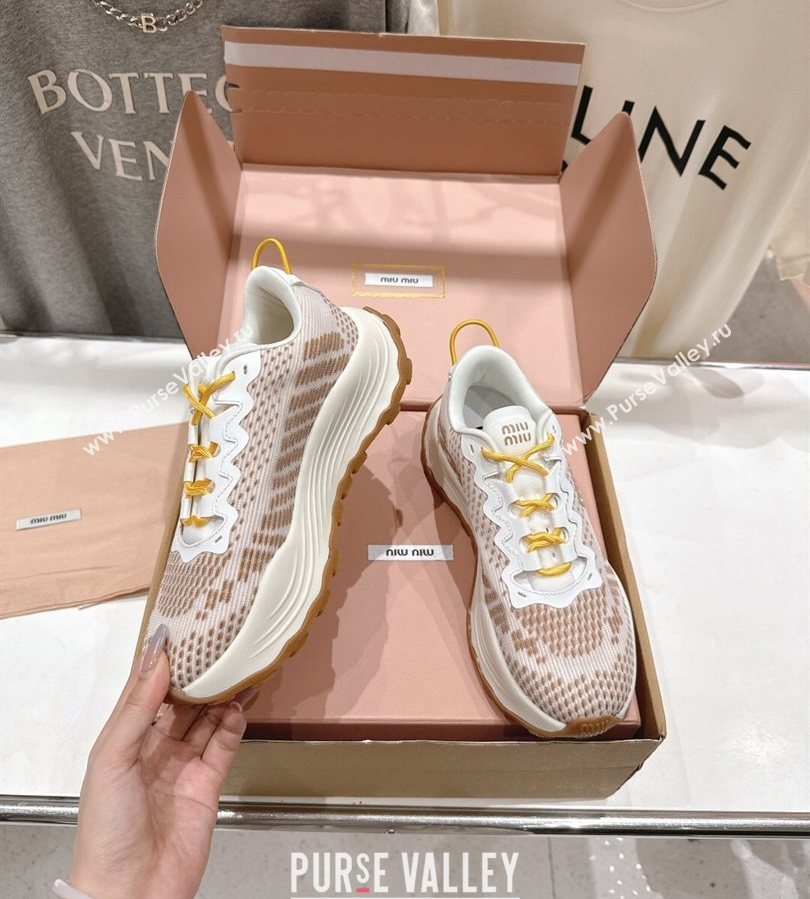 Miu Miu Technical Fabric Platform Sneakers 6cm Brown 2025 5E480E (MD-250710093)