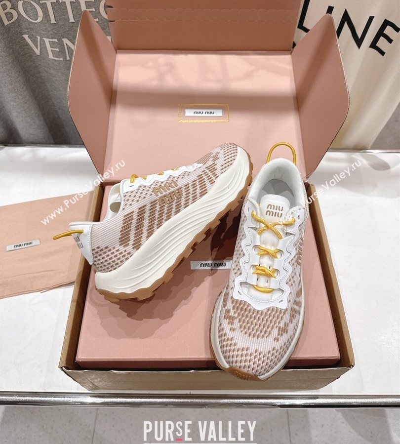 Miu Miu Technical Fabric Platform Sneakers 6cm Brown 2025 5E480E (MD-250710093)