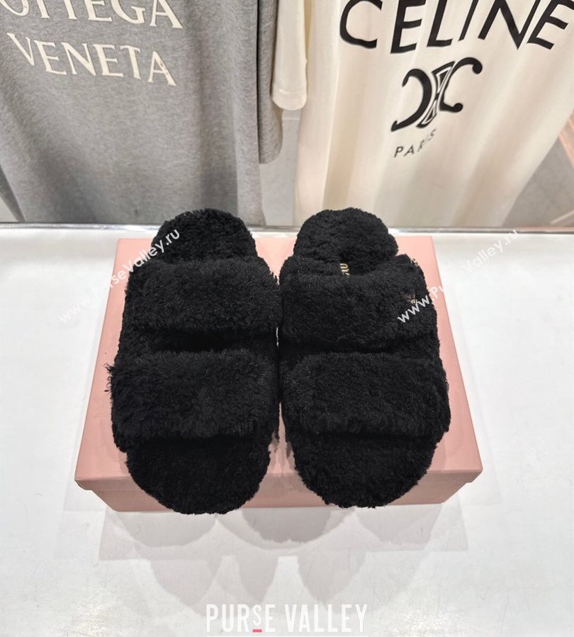 Miu Miu Shearling Strap Flat Slides Sandal Black 2025 MIU071001 (MD-250710085)