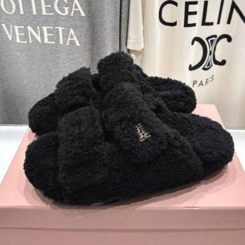 Miu Miu Shearling Strap Flat Slides Sandal Black 2025 MIU071001 (MD-250710085)