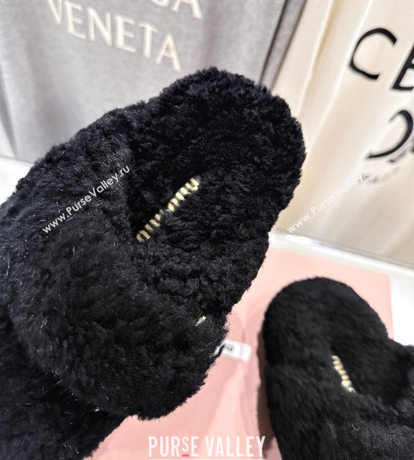 Miu Miu Shearling Strap Flat Slides Sandal Black 2025 MIU071001 (MD-250710085)